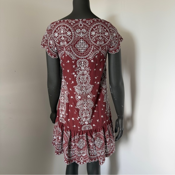 Anthropologie Feather Bone Burgundy & White Mini Dress XS - Picture 4 of 7